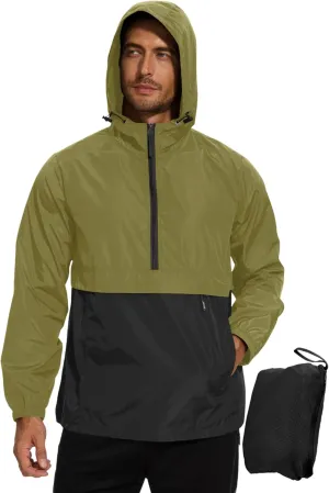 Avoogue Men's Rain Jacket Waterproof Lightweight windbreaker Packable Pullover for Hiking Golf Running