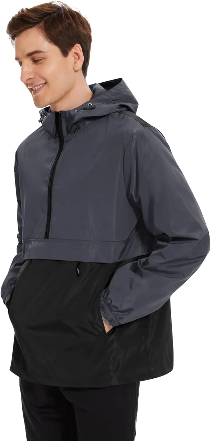 Avoogue Men's Rain Jacket Waterproof Lightweight windbreaker Packable Pullover for Hiking Golf Running