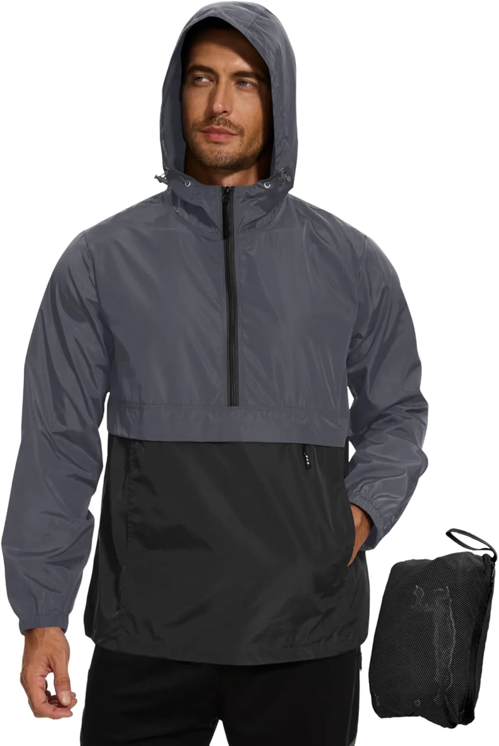 Avoogue Men's Rain Jacket Waterproof Lightweight windbreaker Packable Pullover for Hiking Golf Running