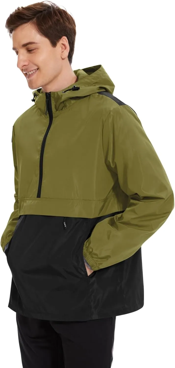 Avoogue Men's Rain Jacket Waterproof Lightweight windbreaker Packable Pullover for Hiking Golf Running