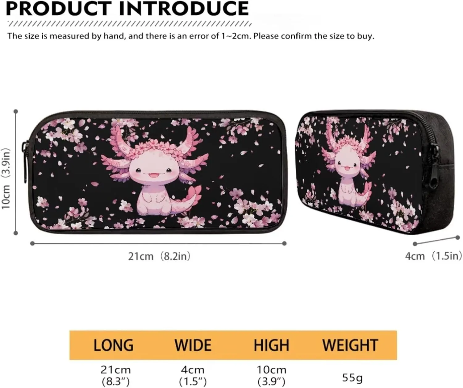 Axolotl Girls Backpack with Picnic Bag Cute School Bag for Kids Cherry Blossom 3 IN 1 Lightweight Bookbag and Lunch Box Pencil Case Set for Elementary Kindergarten Preschool School Students