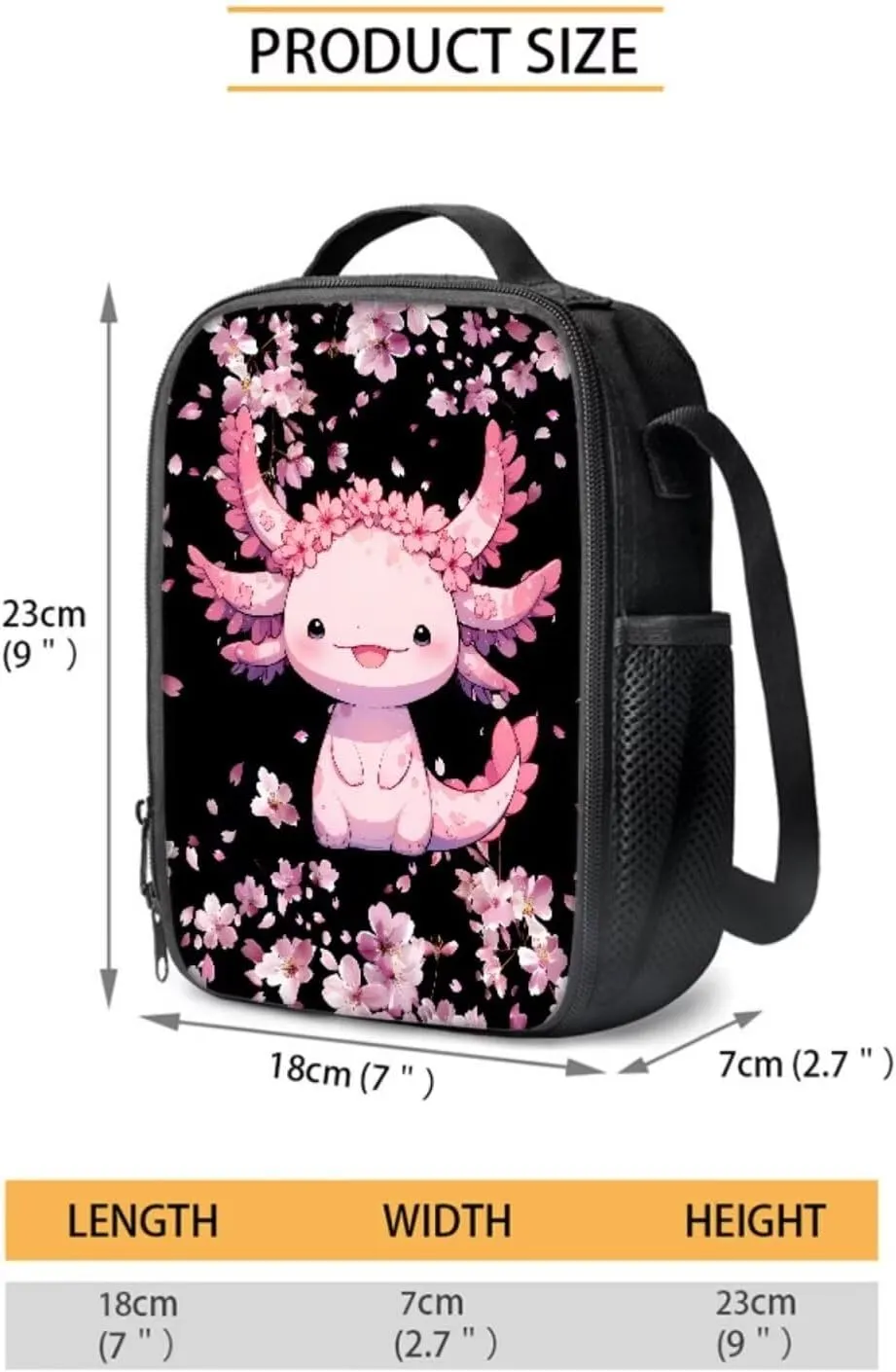 Axolotl Girls Backpack with Picnic Bag Cute School Bag for Kids Cherry Blossom 3 IN 1 Lightweight Bookbag and Lunch Box Pencil Case Set for Elementary Kindergarten Preschool School Students