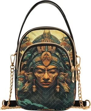 Aztec Statue Crossbody Sling Bags for Women, Compact Fashion Handbag with Chain Strap Top handle for Evening Party Dating Travel
