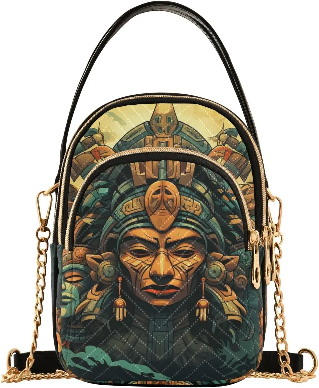 Aztec Statue Crossbody Sling Bags for Women, Compact Fashion Handbag with Chain Strap Top handle for Evening Party Dating Travel
