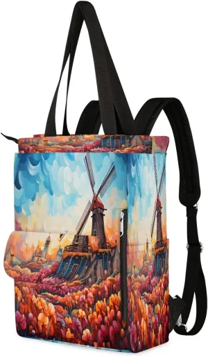Backpack Purse for Women Men Laptop Tote Backpacks Lightweight Travel Backpack Oil Painting Windmill College Backpacks Bookbag Day Pack for Work, Travel