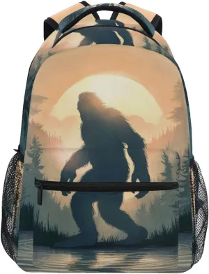 Backpack Sasquatch Forest Pond Daypack Shoulder Bag Book Bag Lightweight Back Pack with Reflective Strip Travel Laptop Daypack 12 ×16.9 In
