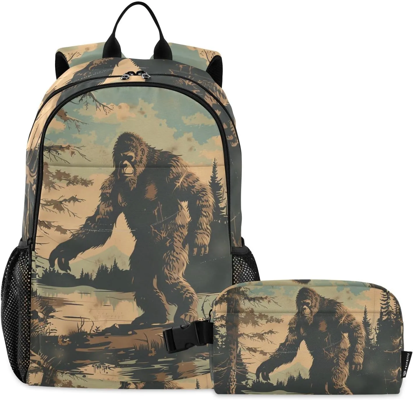 Backpack Sasquatch Lake Log Book Bag Daypack Shoulder Bag Lightweight Back Pack with Lunch Box Travel Laptop Daypack 18.5 x 11.8 In