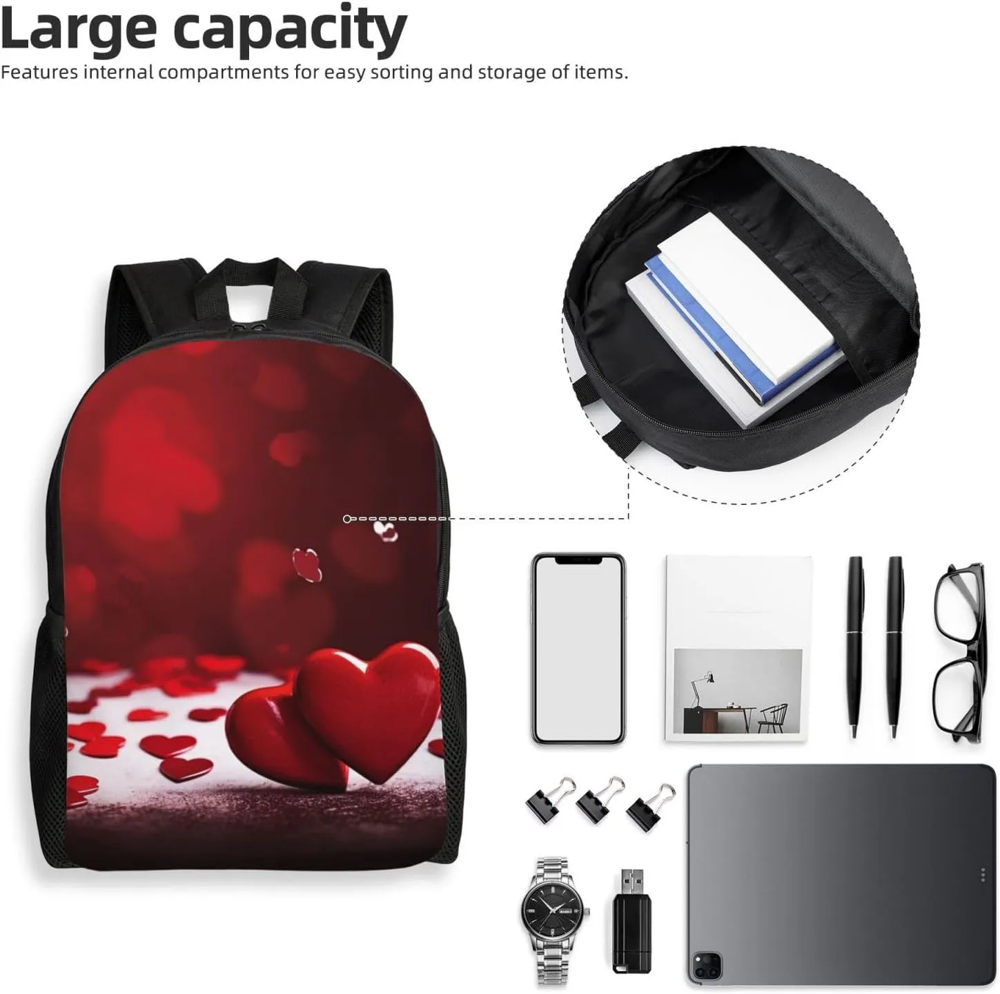 Backpack Travel Laptop Backpack For Men Women Happy Valentine'S Day Red Hearts Casual Daypack Adjustable Lightweight Computer Bag
