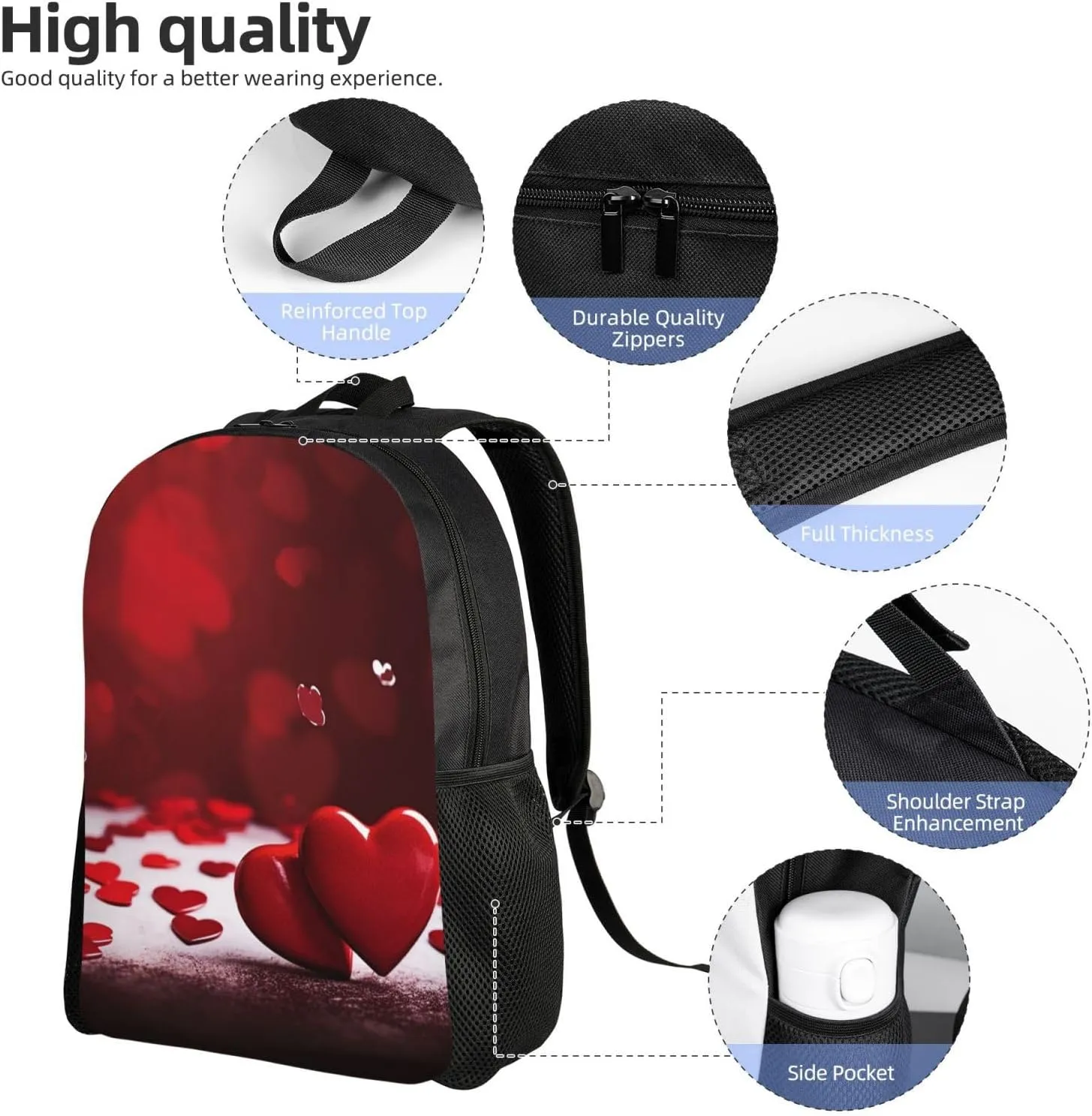 Backpack Travel Laptop Backpack For Men Women Happy Valentine'S Day Red Hearts Casual Daypack Adjustable Lightweight Computer Bag