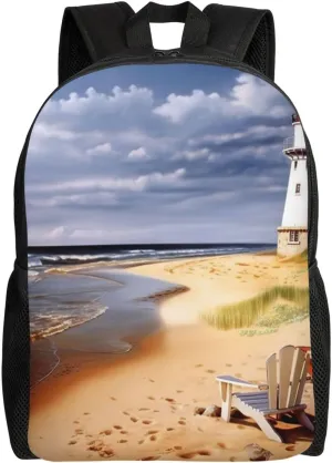 Backpack Travel Laptop Backpack For Men Women Lightweight Rucksack Sea Lighthouses Sandbeach Casual Daypack