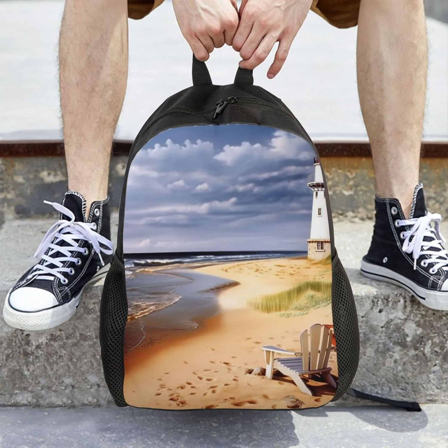 Backpack Travel Laptop Backpack For Men Women Lightweight Rucksack Sea Lighthouses Sandbeach Casual Daypack