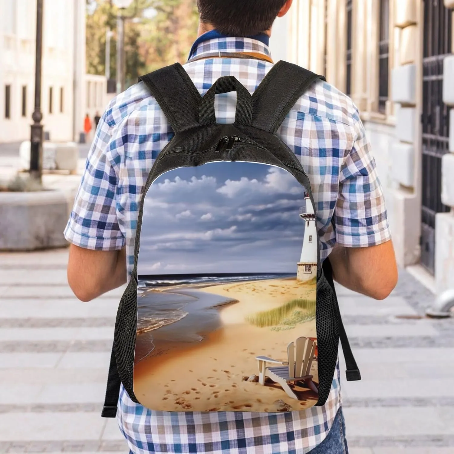 Backpack Travel Laptop Backpack For Men Women Lightweight Rucksack Sea Lighthouses Sandbeach Casual Daypack