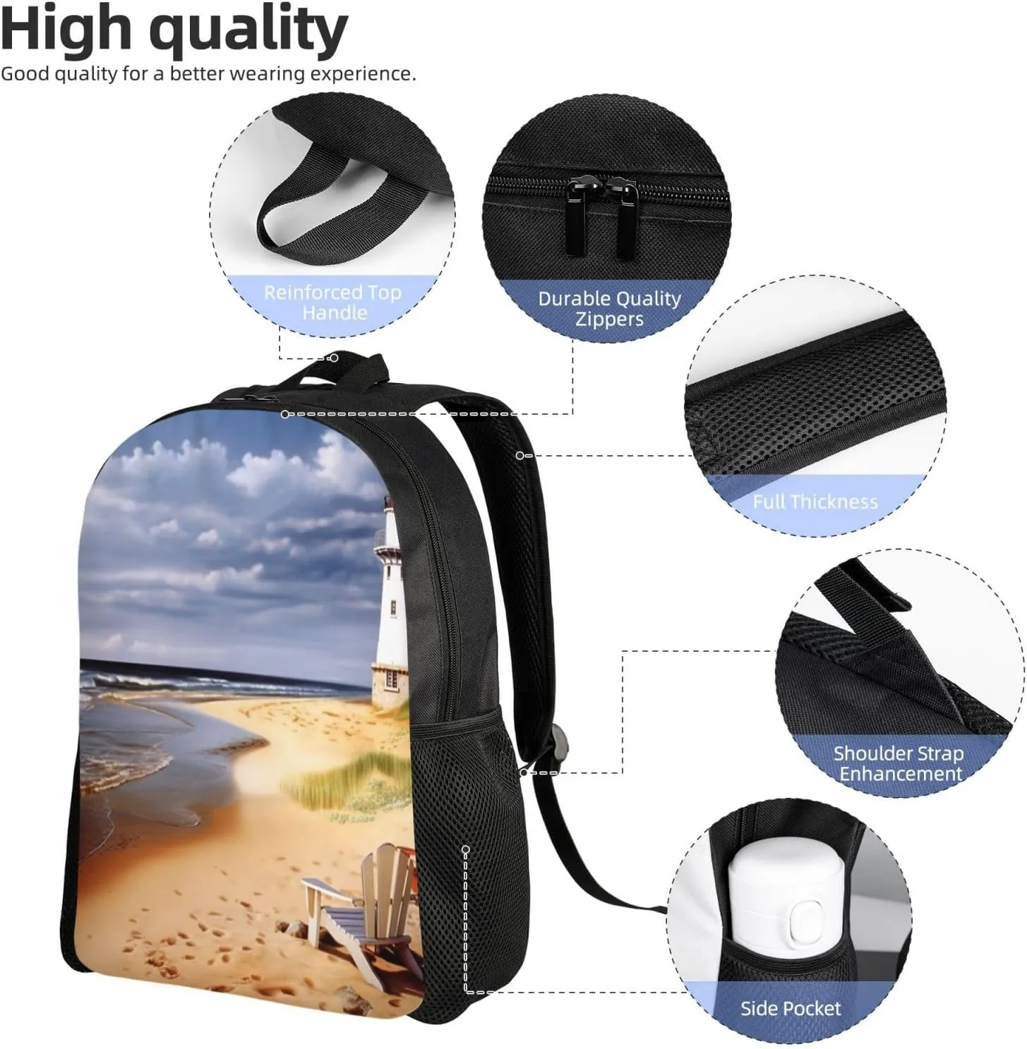 Backpack Travel Laptop Backpack For Men Women Lightweight Rucksack Sea Lighthouses Sandbeach Casual Daypack