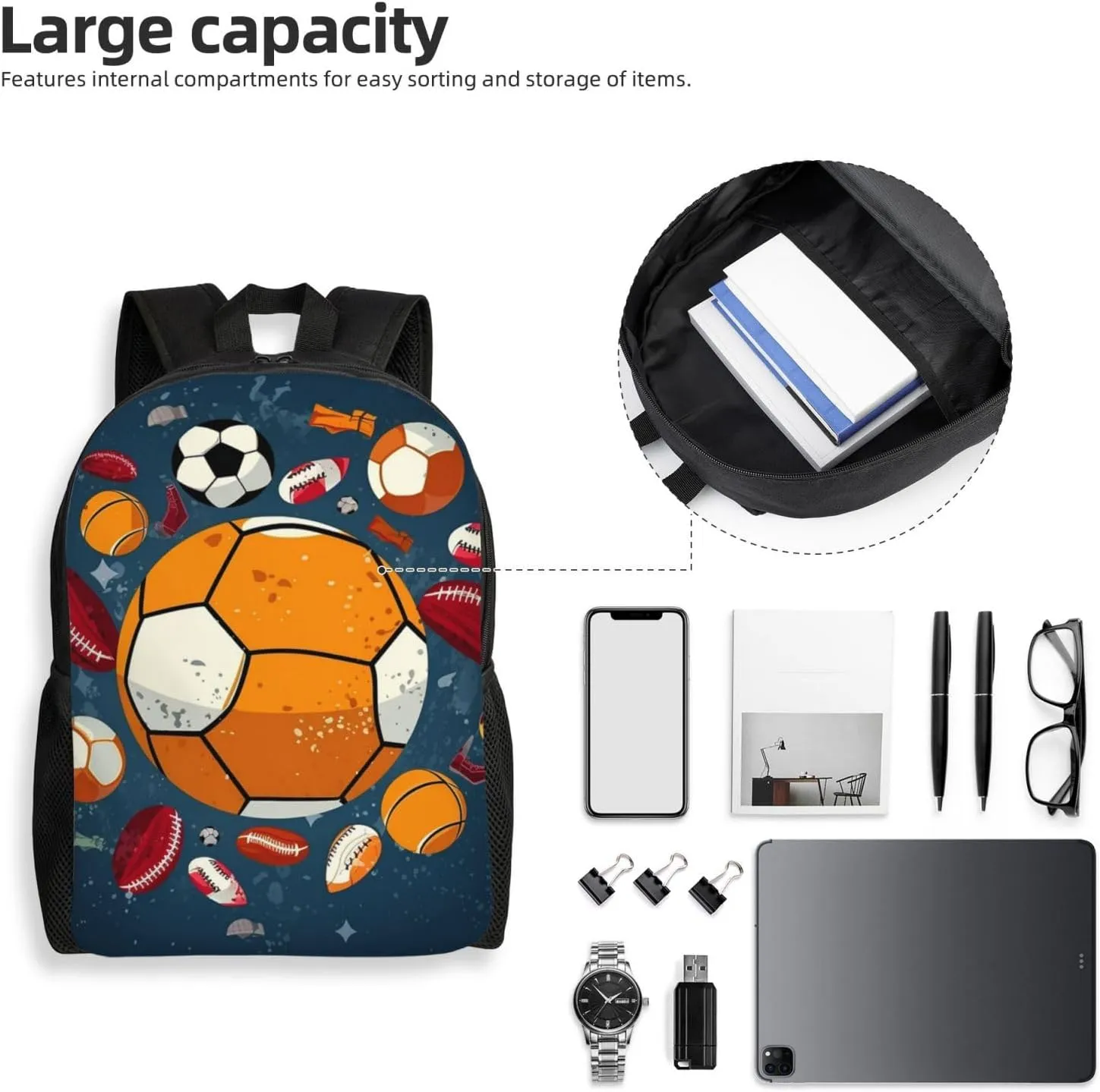 Backpack Travel Laptop Backpack For Men Women Lightweight Rucksack Sports Ball Design Casual Daypack
