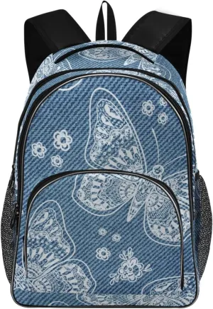 Backpacks 22L Three Layer Arc Book Bag Lightweight for Travel Camping Hiking Rucksack Daypack Kids & Adults Denim Butterflies