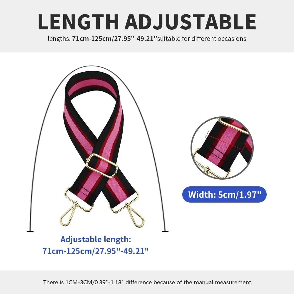 Bag Straps Belt Replacement Crossbody Handbag Strap Shoulder Bag Strap Adjustable Luggage Straps Black Clasp Pink-Black