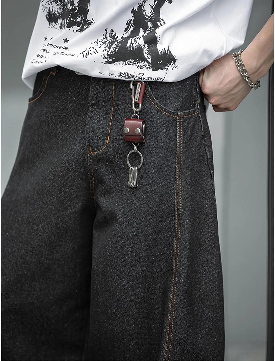 Baggy Barrel Jeans for Men Boys Y2K Elastic Waist Pull On Denim Pants Casual Wide Leg Raw Jeans Streetwear