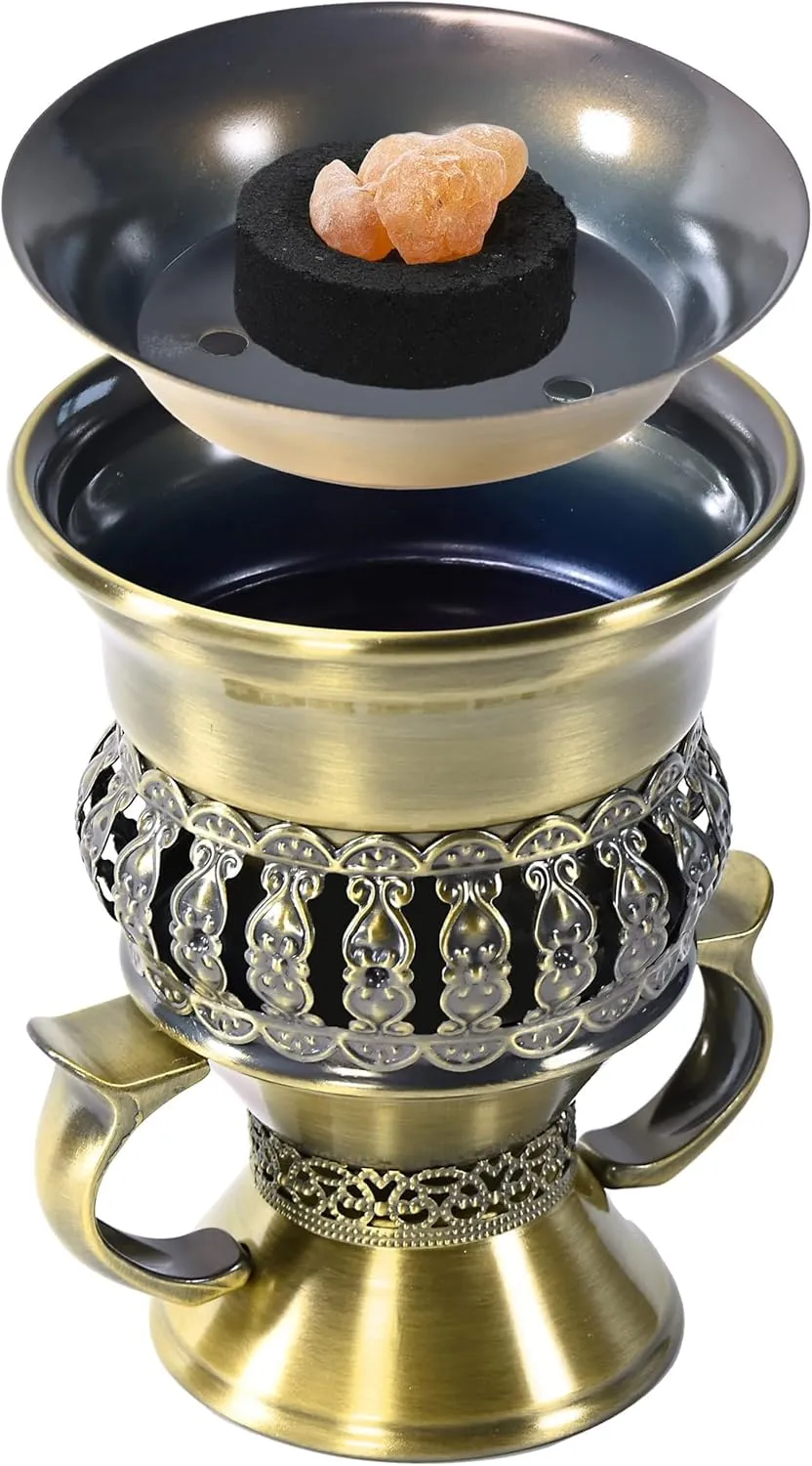 Bakhoor Burner, Charcoal Incense Burner, Frankincense Resin Burner, Incense Charcoal Discs, Bukhoor Kit with Mtal Handle/Tongs, for Yoga, Spa Aromatherapy Office Home Decor