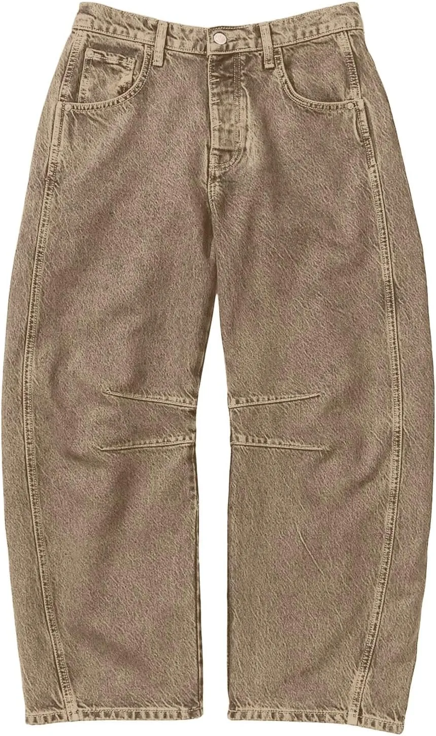 Barrel Jeans for Women Wide Leg Mid Rise Barrel Denim Pants Ankle Baggy Jeans with Pockets Y2k Summer Loose Casual Jeans