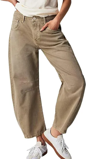 Barrel Jeans for Women Wide Leg Mid Rise Barrel Denim Pants Ankle Baggy Jeans with Pockets Y2k Summer Loose Casual Jeans
