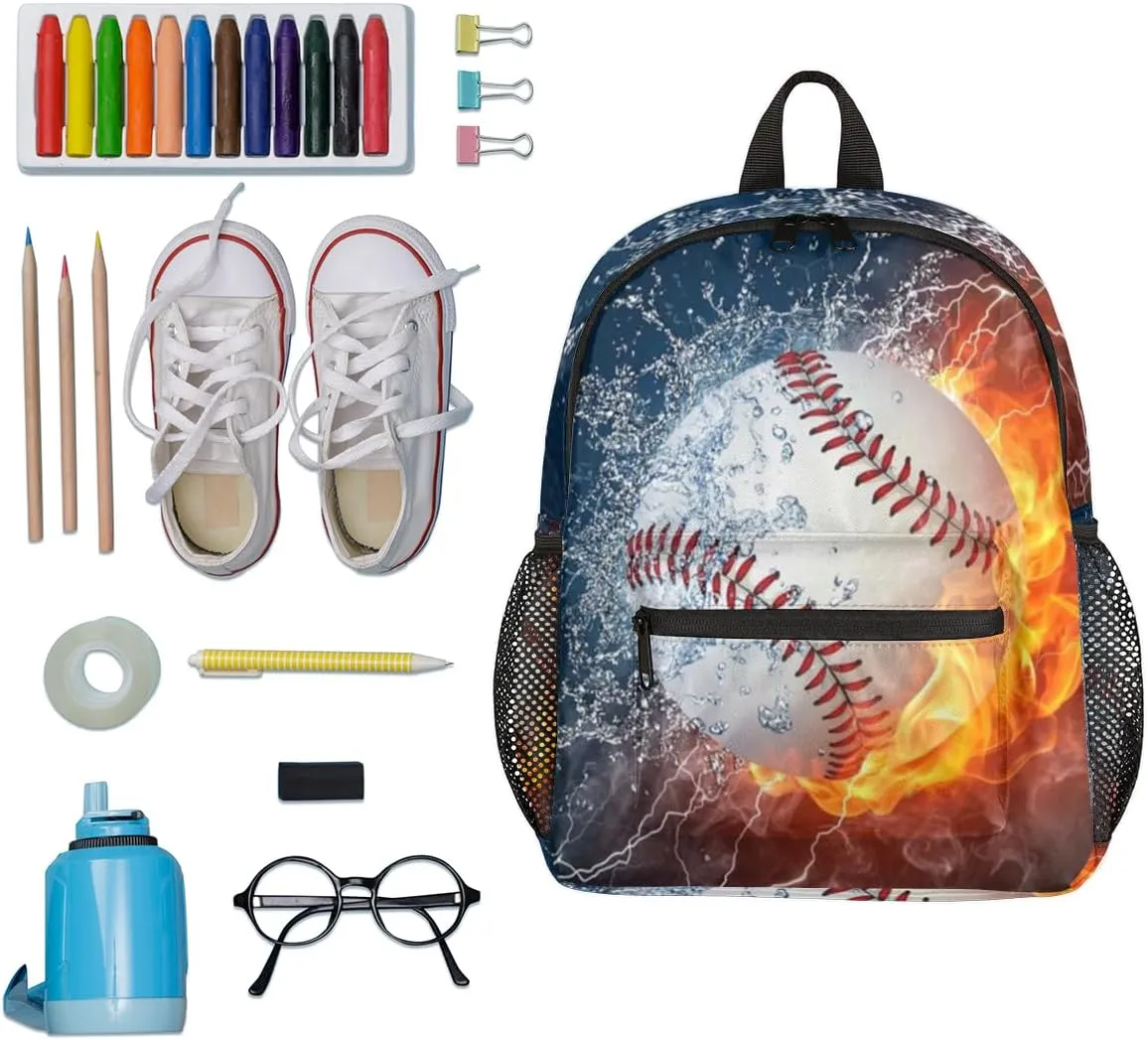 Baseball Backpack for School, Water Fire Sports Backpack for Boys 3-8, Kindergarten Elementary Kids Toddler Bookbag Baseball School Backpacks 12in Mini Preschool Cute Starry Sky Travel Bag