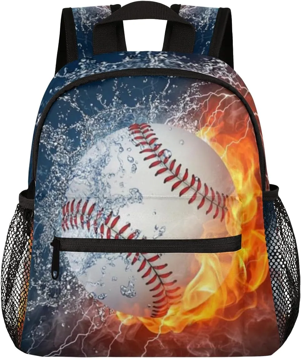 Baseball Backpack for School, Water Fire Sports Backpack for Boys 3-8, Kindergarten Elementary Kids Toddler Bookbag Baseball School Backpacks 12in Mini Preschool Cute Starry Sky Travel Bag