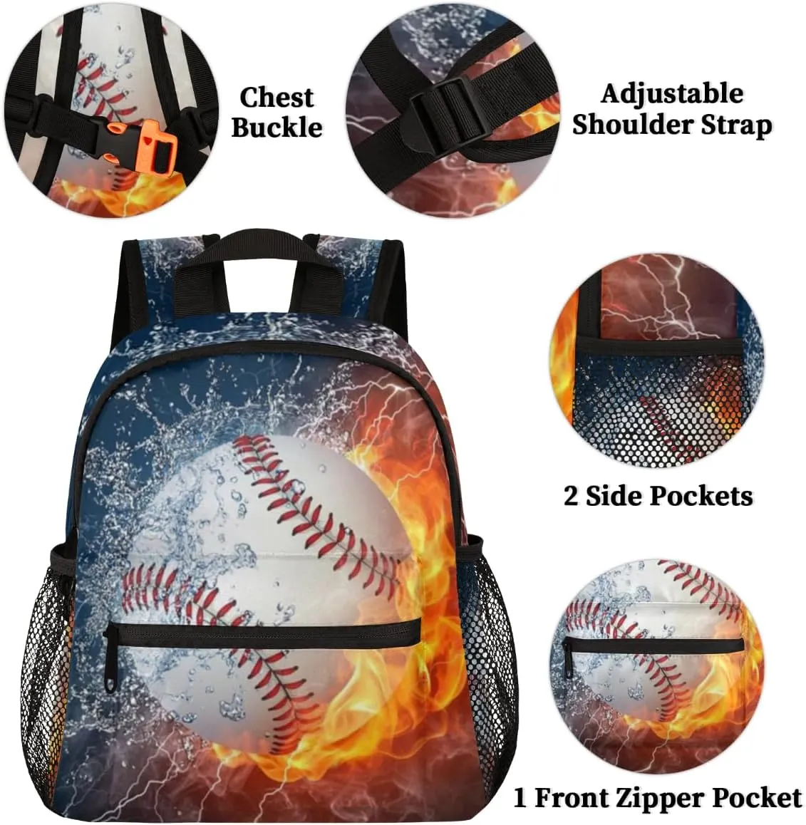 Baseball Backpack for School, Water Fire Sports Backpack for Boys 3-8, Kindergarten Elementary Kids Toddler Bookbag Baseball School Backpacks 12in Mini Preschool Cute Starry Sky Travel Bag