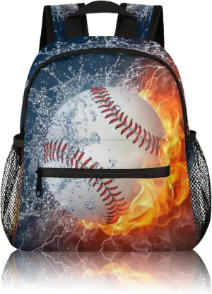 Baseball Backpack for School, Water Fire Sports Backpack for Boys 3-8, Kindergarten Elementary Kids Toddler Bookbag Baseball School Backpacks 12in Mini Preschool Cute Starry Sky Travel Bag