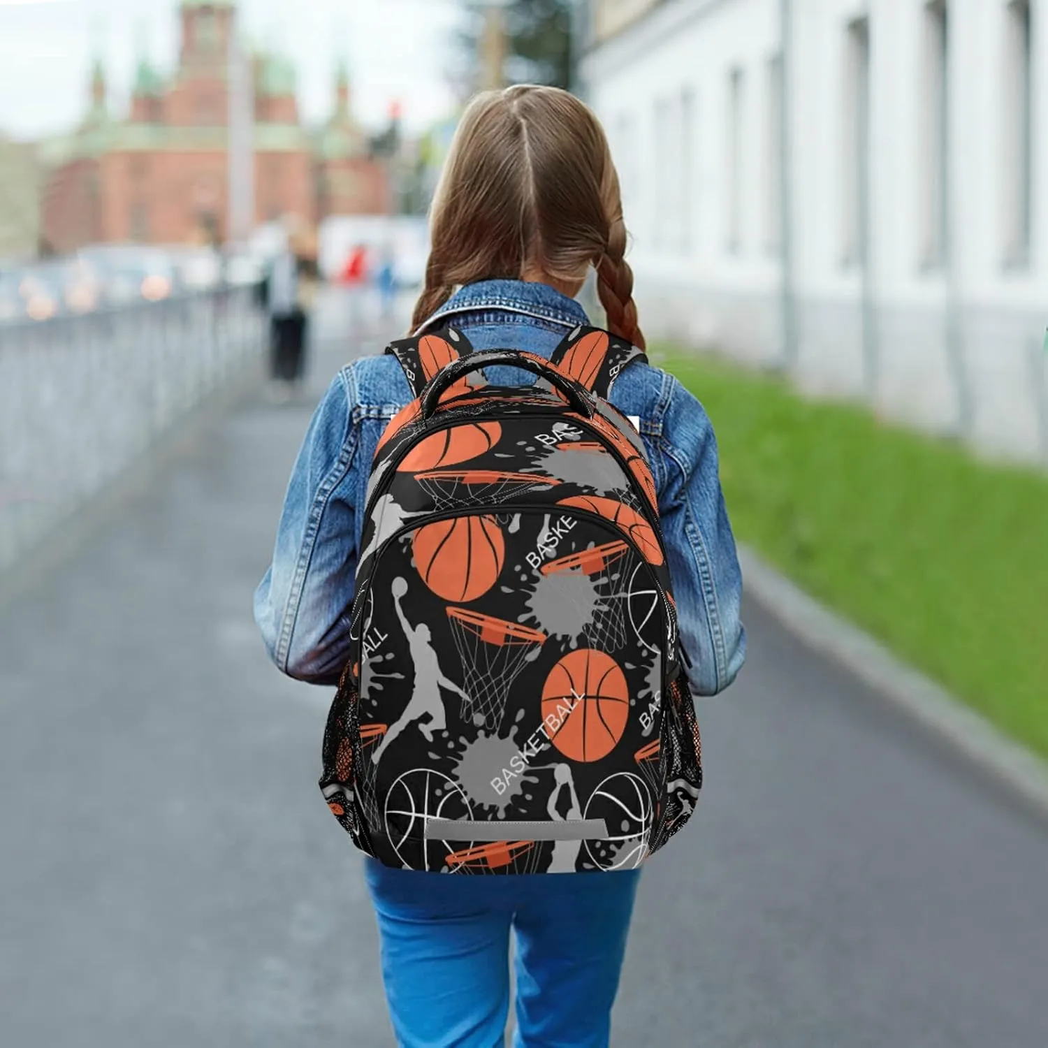 Basketball Kids Backpack Basket Ball Game Backpacks for Teens Girls Boys School Book Casual Daypack 16 in Back Pack Laptop Bag Double Zipper Travel Sports Bags with Adjustable Shoulder Strap