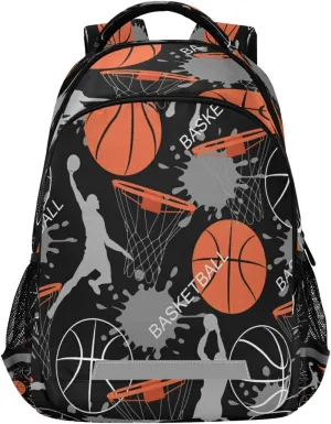 Basketball Kids Backpack Basket Ball Game Backpacks for Teens Girls Boys School Book Casual Daypack 16 in Back Pack Laptop Bag Double Zipper Travel Sports Bags with Adjustable Shoulder Strap