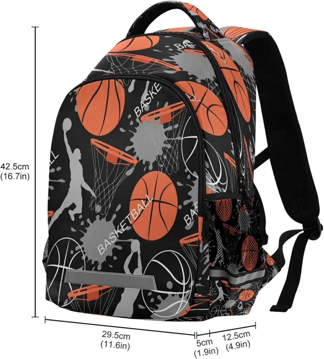 Basketball Kids Backpack Basket Ball Game Backpacks for Teens Girls Boys School Book Casual Daypack 16 in Back Pack Laptop Bag Double Zipper Travel Sports Bags with Adjustable Shoulder Strap