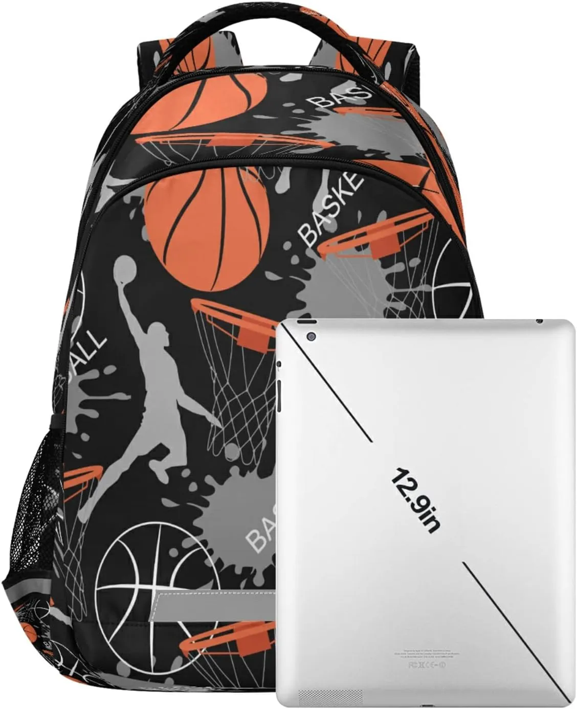 Basketball Kids Backpack Basket Ball Game Backpacks for Teens Girls Boys School Book Casual Daypack 16 in Back Pack Laptop Bag Double Zipper Travel Sports Bags with Adjustable Shoulder Strap