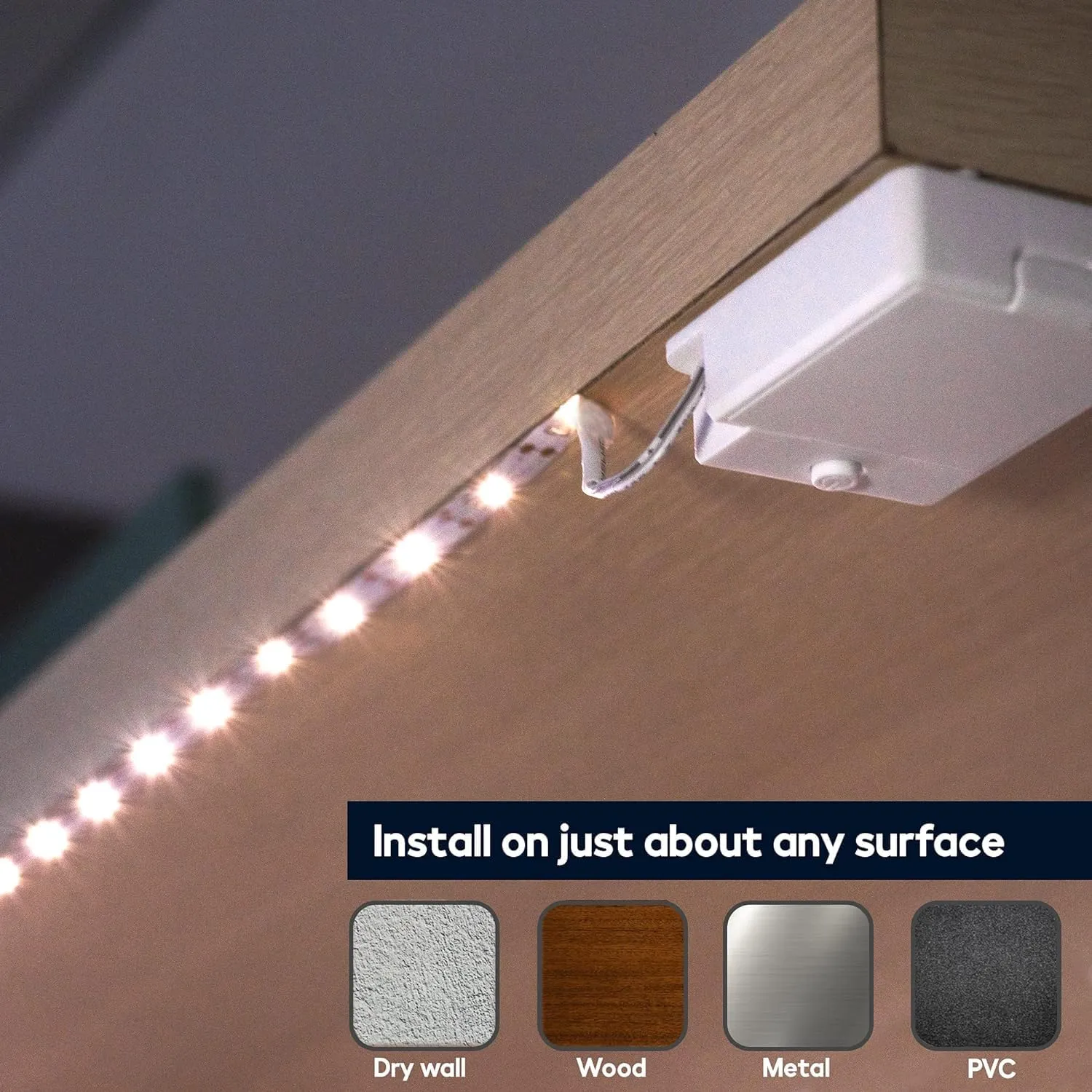 Battery Powered LED Strip Lights, Wireless LED Strip Lights 40 inch x 3 Pack for Kitchen Under Cabinet Lighting, Shelves, Under Counter, Closet, Cordless Click Light, Neutral White 4000K