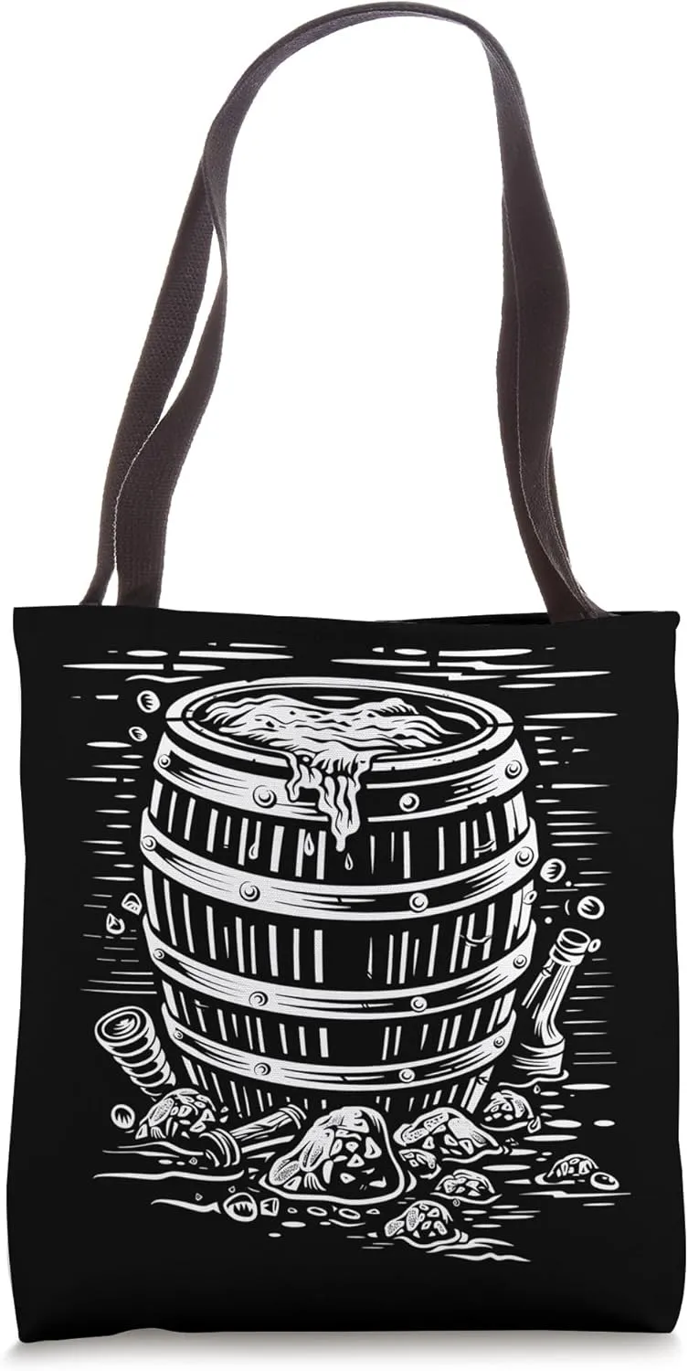 Beer Barrel Woodcut Tote Bag