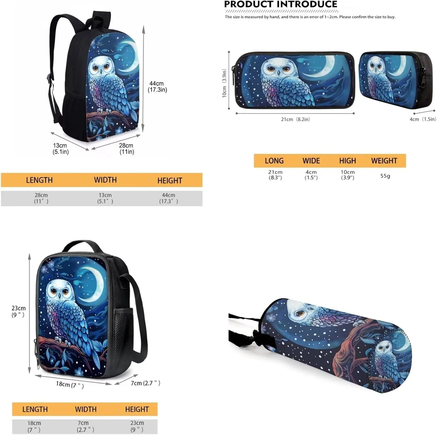 Belidome Boho Owl Kids School Bag Bookbag   Lunch Bag   Pencil Case for Middle Primary Schoolbag Girls