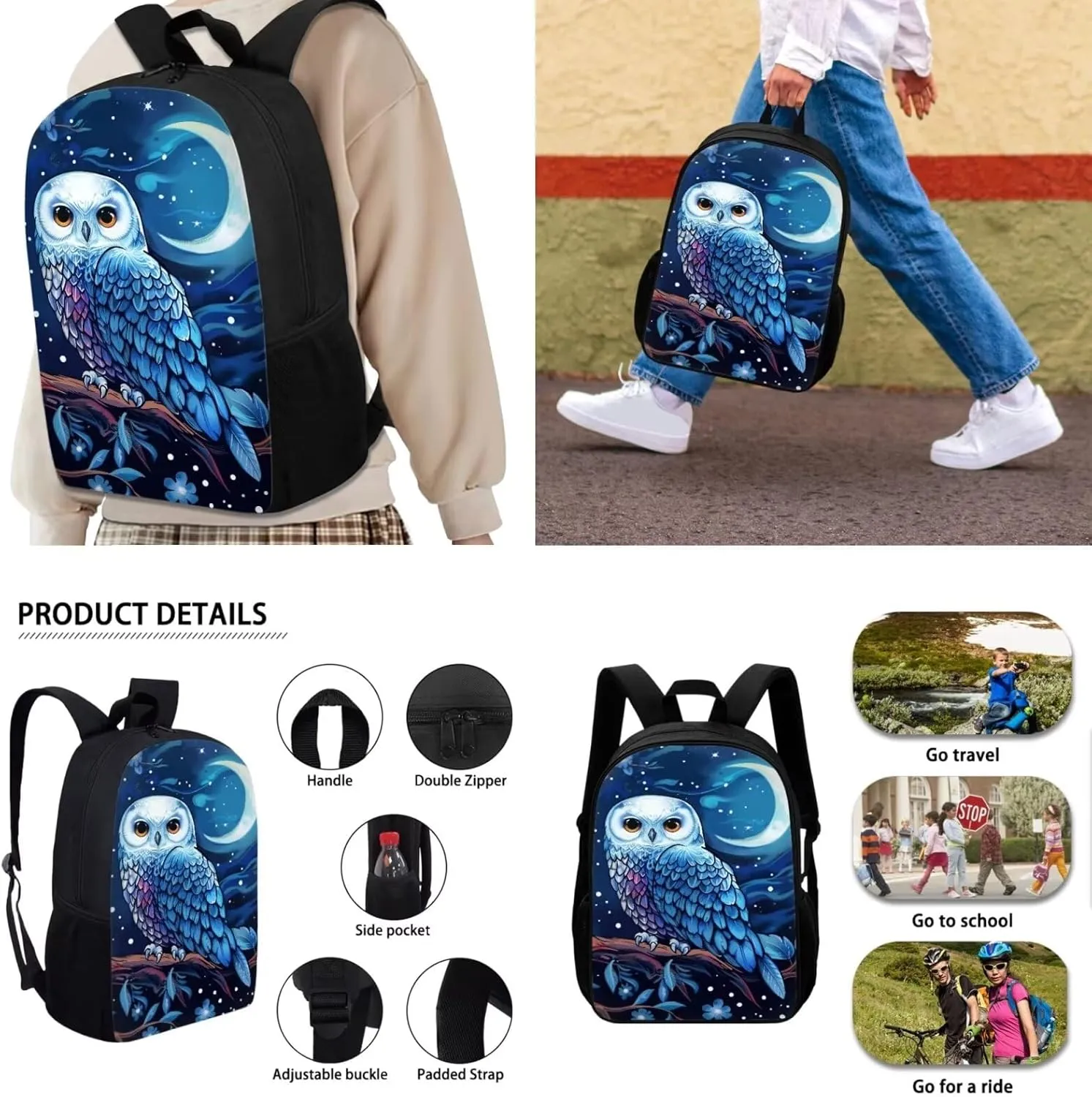 Belidome Boho Owl Kids School Bag Bookbag   Lunch Bag   Pencil Case for Middle Primary Schoolbag Girls