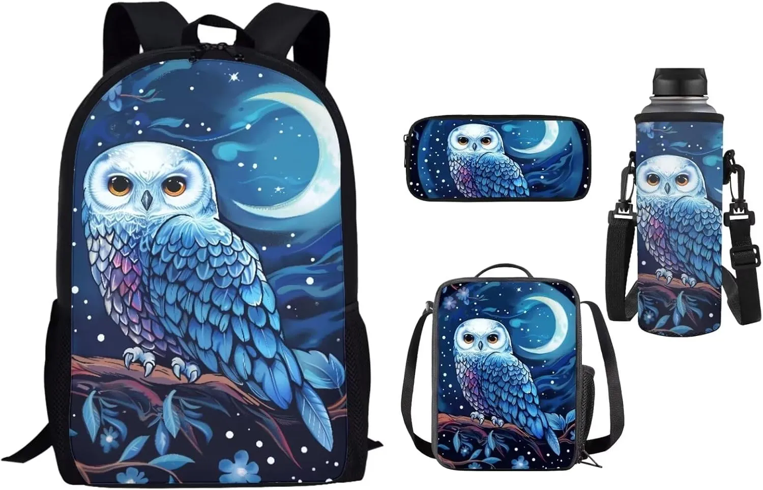 Belidome Boho Owl Kids School Bag Bookbag   Lunch Bag   Pencil Case for Middle Primary Schoolbag Girls