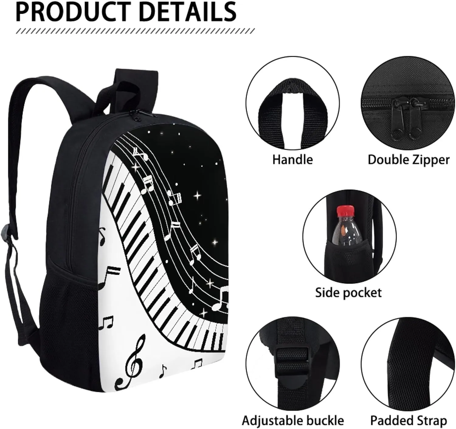 Belidome Custom Backpack with Name, Piano Key Music Notes Printed, School Book Bag Rucksack Daypack for Kids Boy Girl, Back to School Personalized Gifts