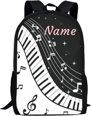 Belidome Custom Backpack with Name, Piano Key Music Notes Printed, School Book Bag Rucksack Daypack for Kids Boy Girl, Back to School Personalized Gifts
