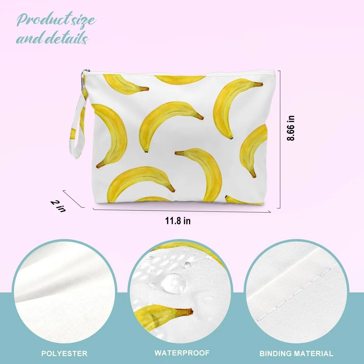 BELLOWDEER Beach Bags for Women, Wet Bag Cosmetic Bag, Pool Waterproof Shoulder Tote Bags, Pocket Zipper Summer Travel Essentials, Gifts for Women Birthday - Banana (2-Piece Set)