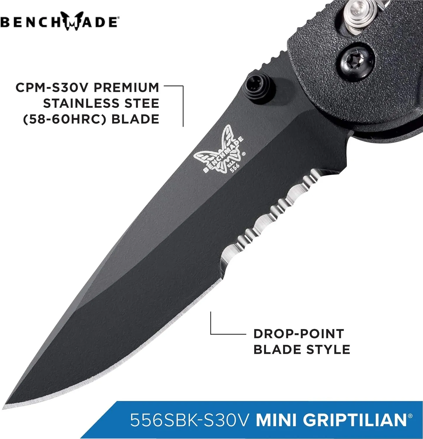 Benchmade Mini Griptilian Knife Drop-Point Blade Made EDC Manual Finish 556 Handle