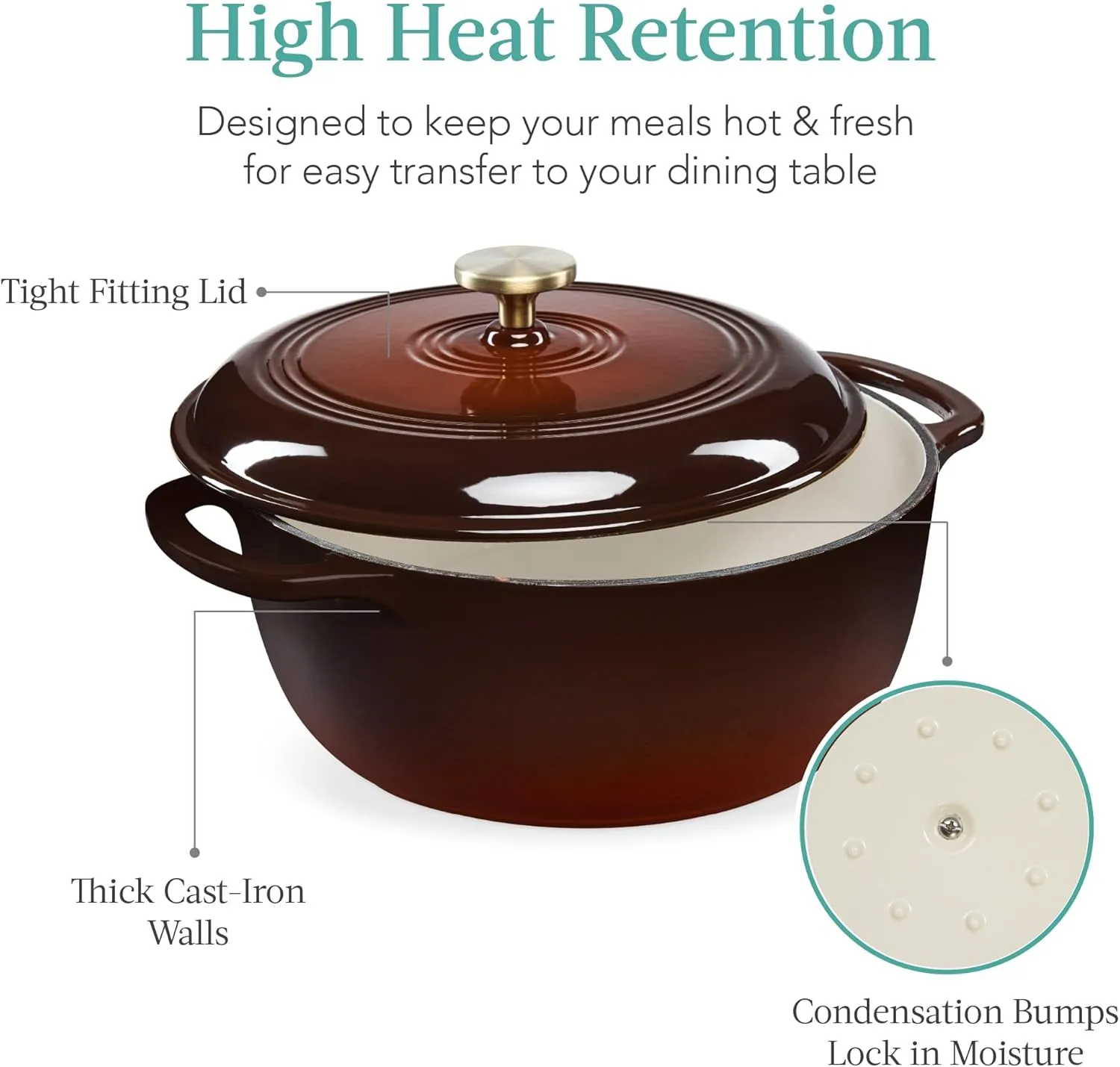 Best Choice Products 7.5 Quart Enamel Cast-Iron Round Dutch Oven, Family Style Heavy-Duty Pre-Seasoned Cookware for Home, Kitchen, Dining Room, Oven Safe w/Lid, Dual Handles - Chocolate Ganache