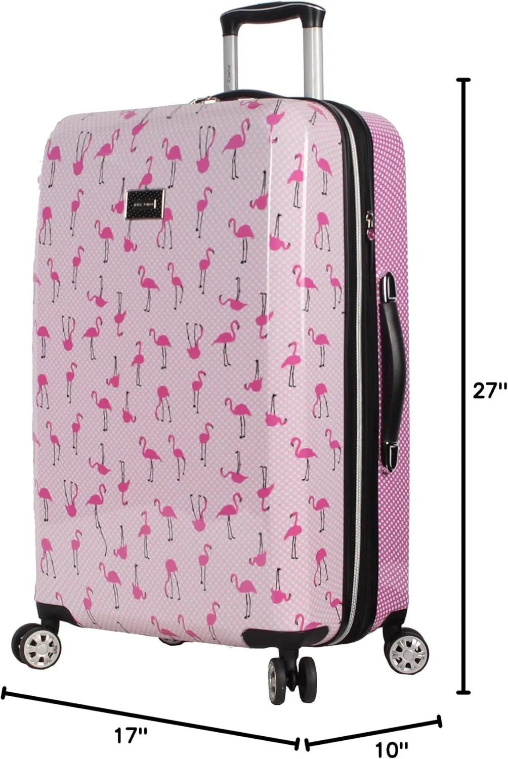 Betsey Johnson 26 Inch Checked Luggage Collection - Expandable Scratch Resistant (ABS   PC) Hardside Suitcase - Designer Lightweight Bag with 8-Rolling Spinner Wheels (Flamingo Strut)
