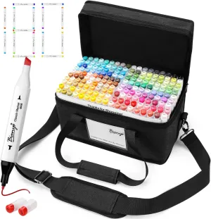 Bianyo 180 Colors Alcohol Markers Set, Dual Tip Fine & Chisel Art Markers for Drawing, Sketching & Coloring – Includes Black Canvas Bag with Customizable Card, Perfect for Artists & Crafters