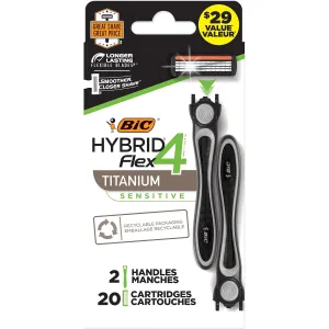 BIC Flex 4 Hybrid Men's 4-Blade Disposable Razor, 2 Handles and 20 Cartridges, Smooth and Close Shave