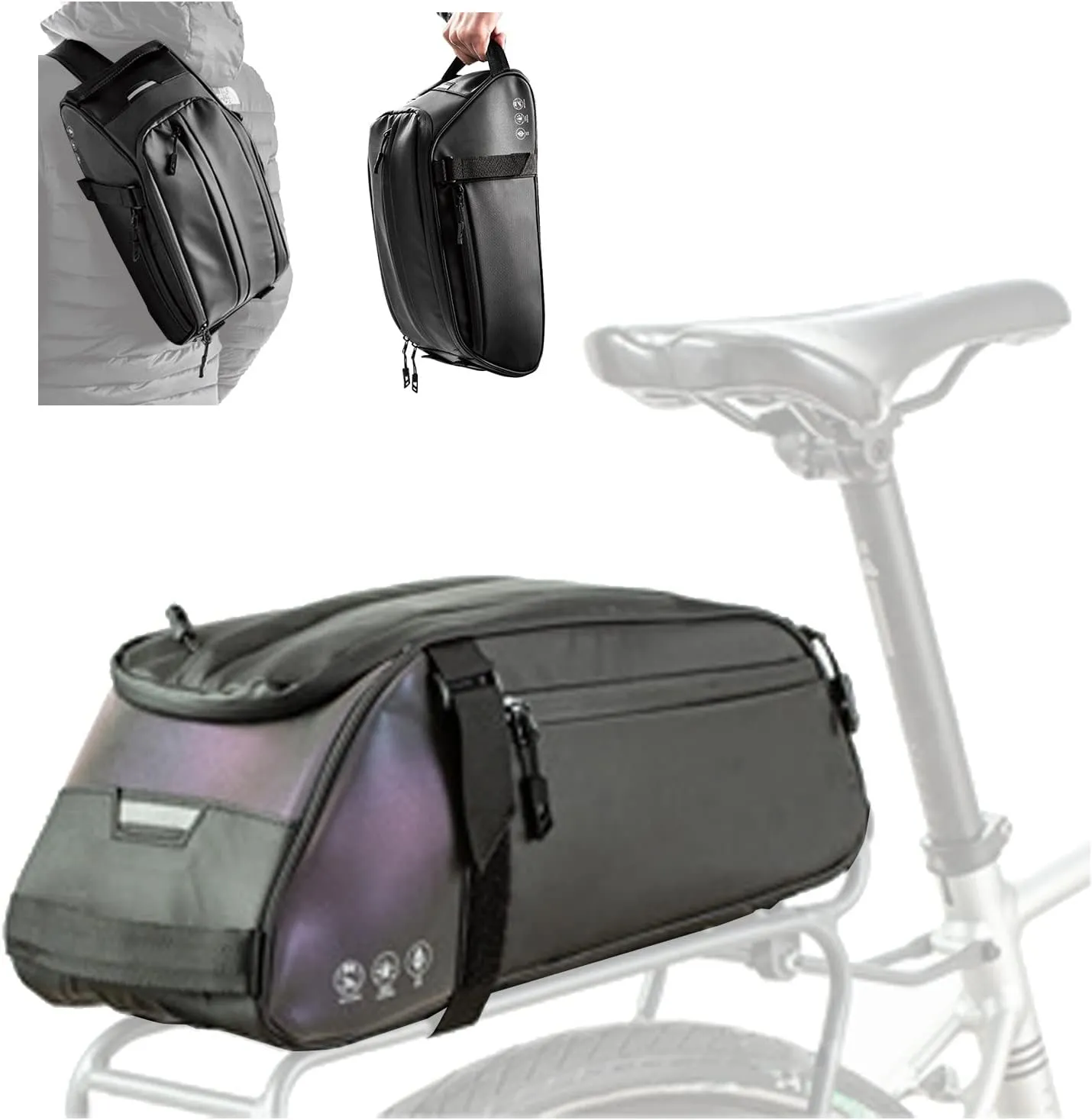 Bicycle Rear Rack Pannier Bag,Trunk Bags,Backpack,Handbag,Large Space,Reflective Logo,for Cycling Rear Rack,1 Pack (Color : Color Reflective)