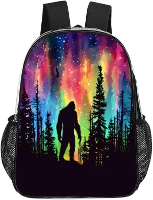 Bigfoot Silhouette Rainbow Aurora Clear Shoulders Bag Unisex Backpack for Camping Hiking Travel