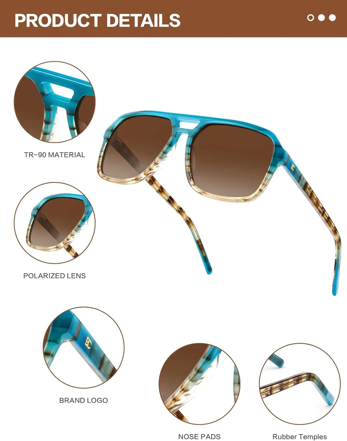 BIRCEN Women Polarized Acetate Sunglasses: Fashion Square Aviator Shades UV Protection for Trendy Laides Travel Beach Outdoor