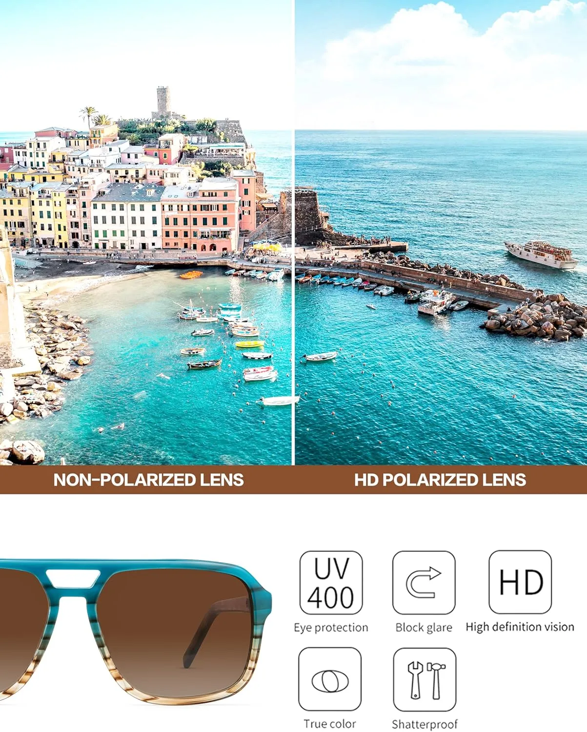 BIRCEN Women Polarized Acetate Sunglasses: Fashion Square Aviator Shades UV Protection for Trendy Laides Travel Beach Outdoor