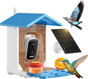 Bird Feeder with Camera, 2.5K HD Smart Bird Feeder Cam Outdoor with AI Recognition, Instant Arrival Alerts, Auto Capture Birds Videos, IP66 Waterproof Solar Powered, Ideal Gift